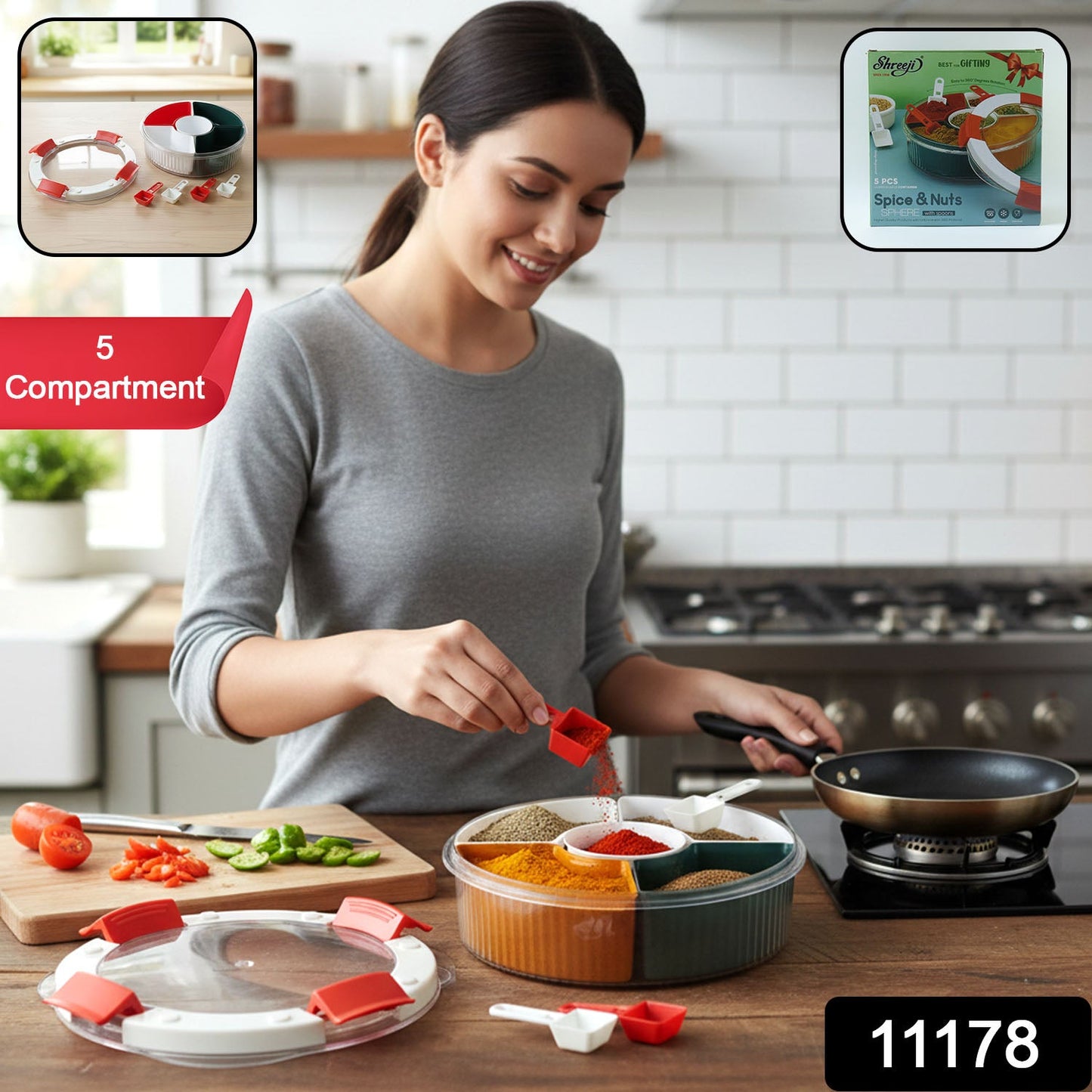 kitchen masala storage container with sections