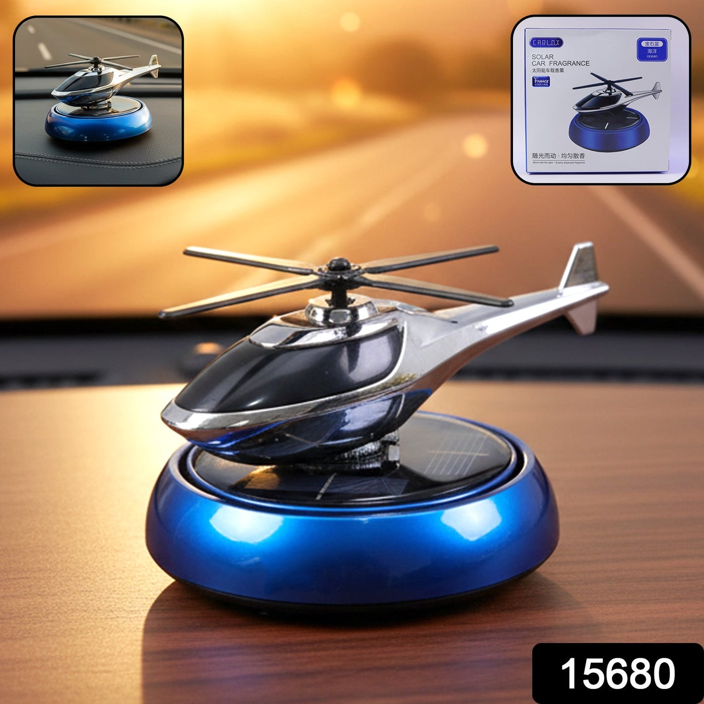 Solar Helicopter Car Dashboard Air Freshener Rotating Perfume Decor