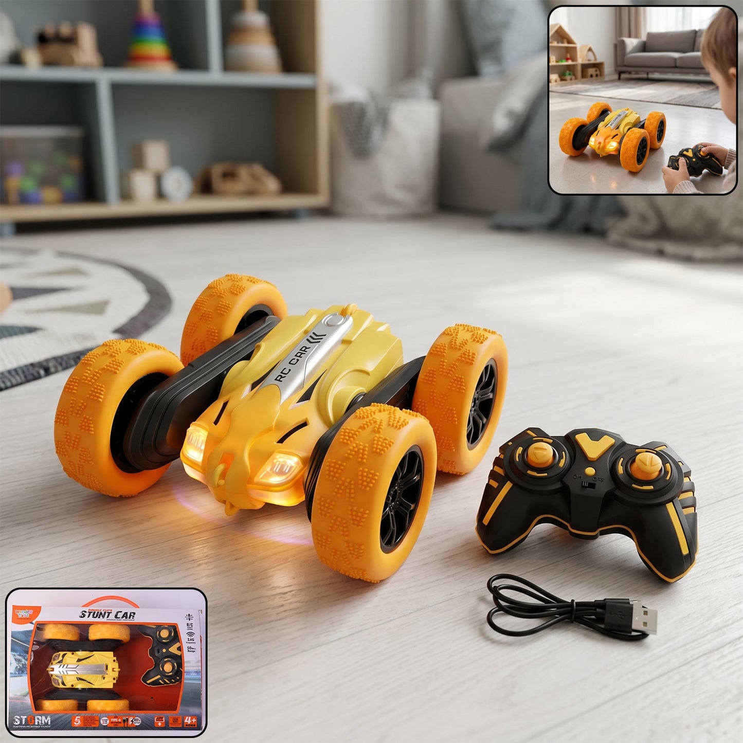 Remote control double flip stunt car