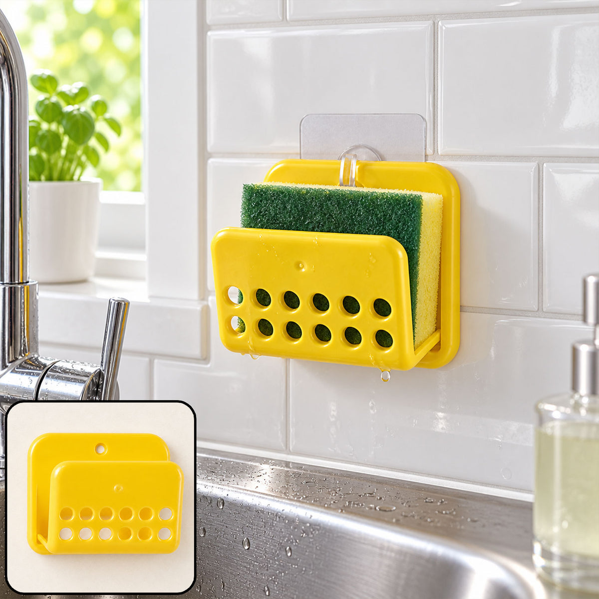 Self-Adhesive Sponge and Soap Holder | No-Drill Sink Organizer & Multipurpose Kitchen Caddy