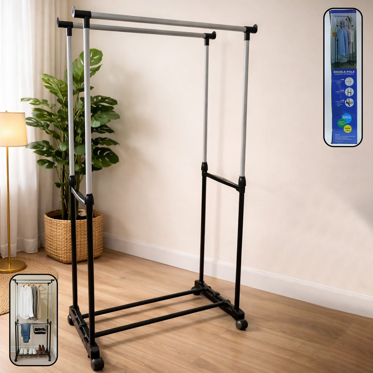Double Pole Adjustable Garment Stand (1 Set)