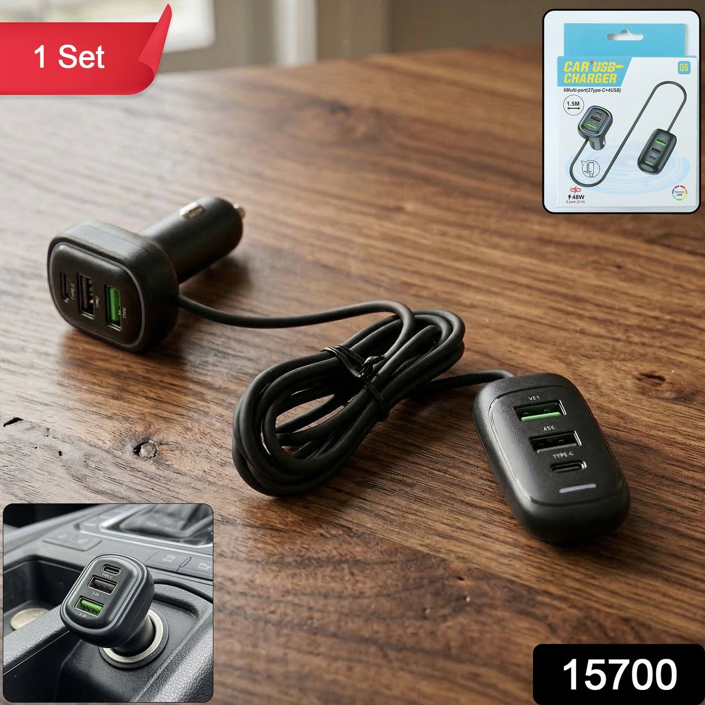 long cable car usb charger with rgb breathing light