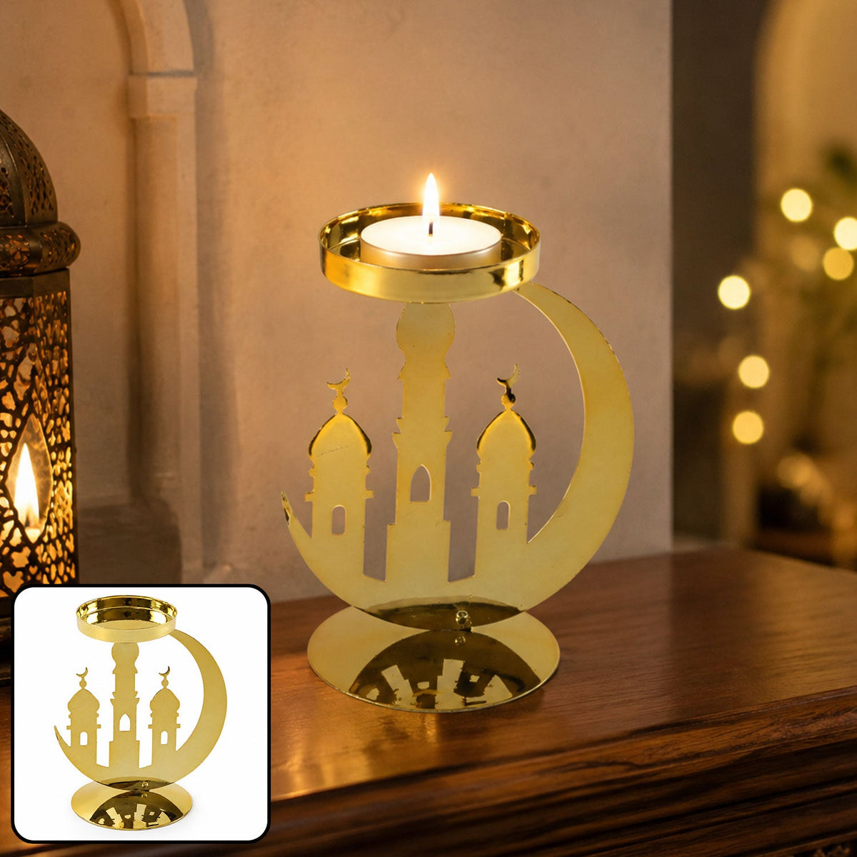 Golden metal tealight candle holder mosque