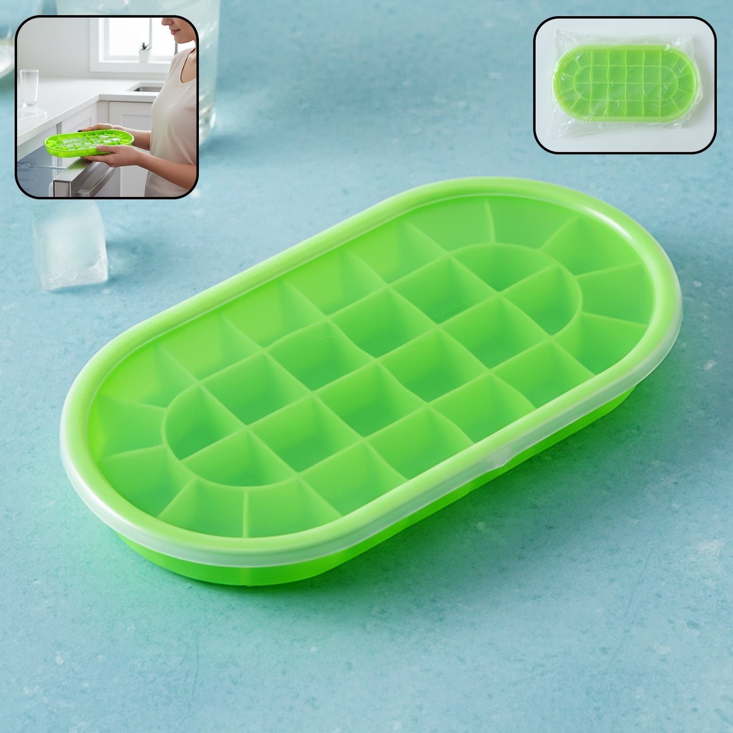 premium oval silicone ice cube tray with lid