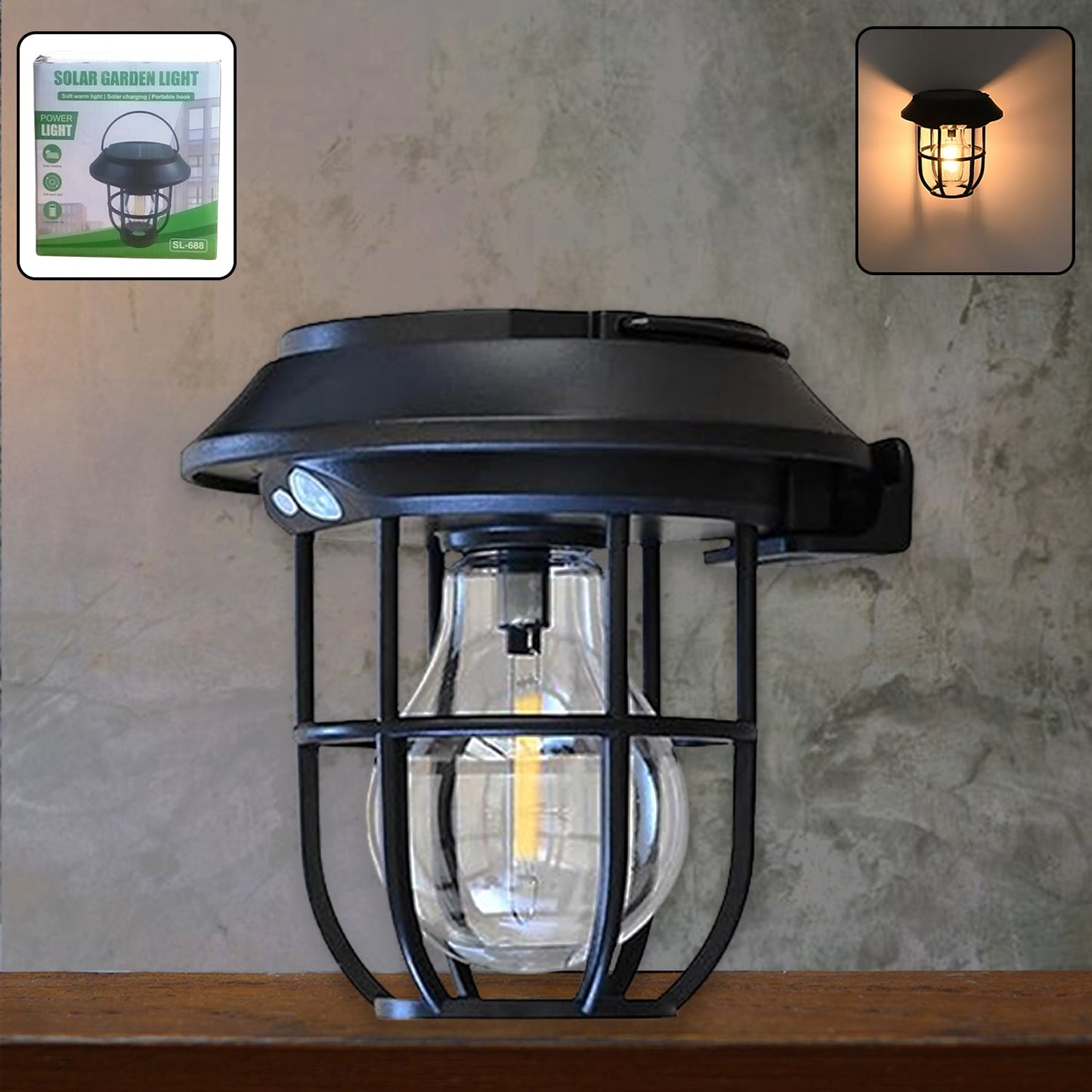 Outdoor solar lantern wall light with vintage design and motion sensor