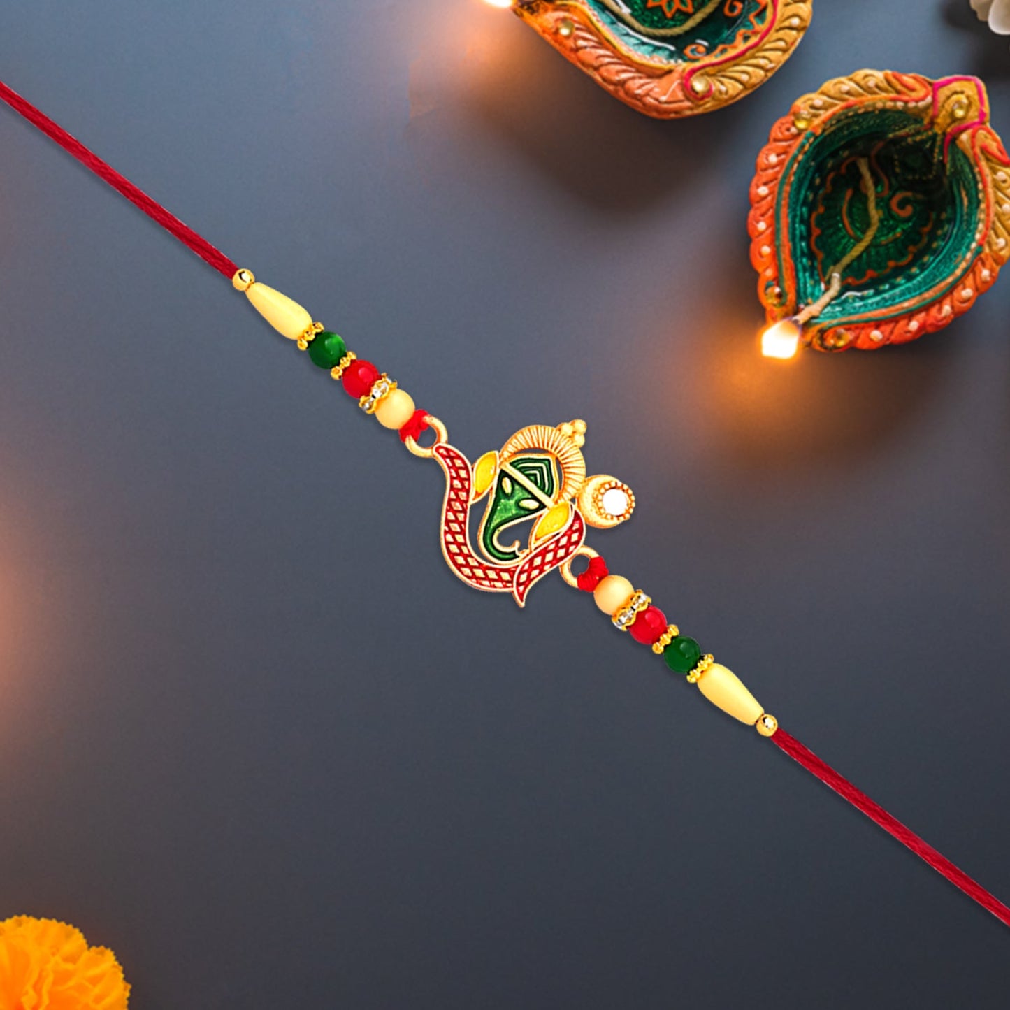Ganpati Rakhi showing decorative elements