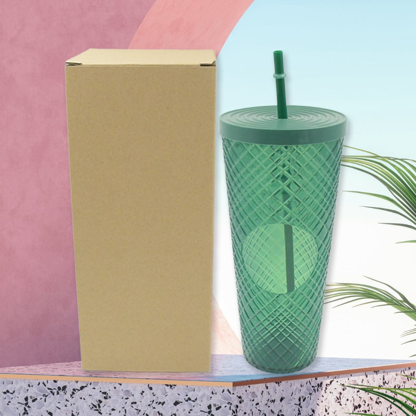 Cup with Straw & LED Lighting Reusable Matte Studded Tumbler with Leak Proof Lid Water Cup Travel Mug Coffee Ice Water Bottle Double Walled Insulated Tumbler BPA Free (1 Pc)