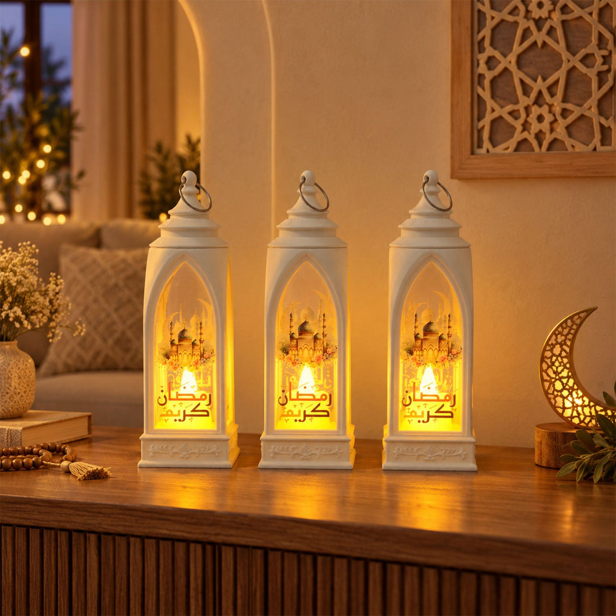 Ramadan flameless LED candle lantern decor