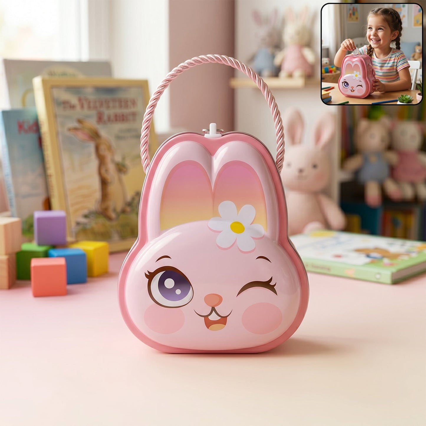 Cute Bunny-Shaped Metal Piggy Bank with Lock & Key – 1 Pc, Mix Design