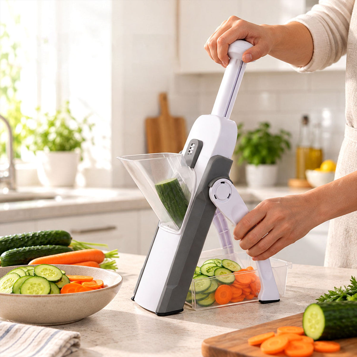 Manual vegetable slicer chopper adjustable tray