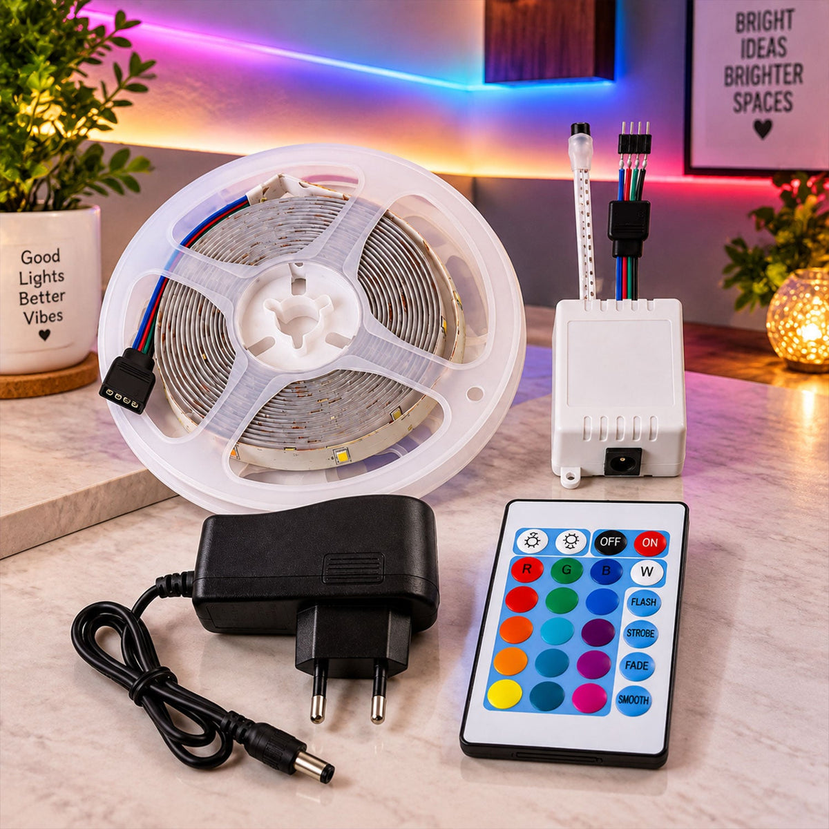 RGB LED strip light remote adapter room decor