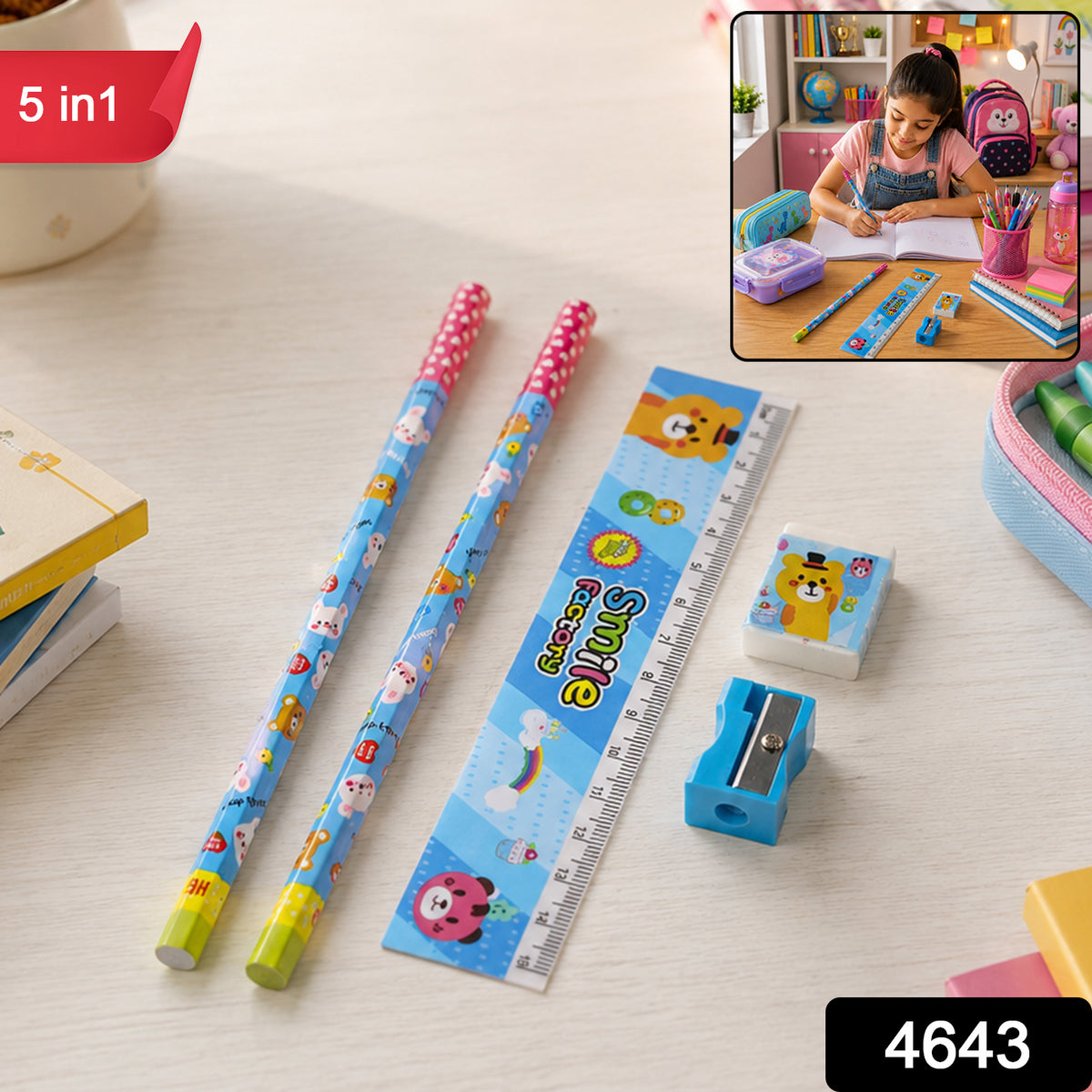 Fun & Functional! 5-in-1 Cartoon Pencil Set for School & Play (5 Pc)