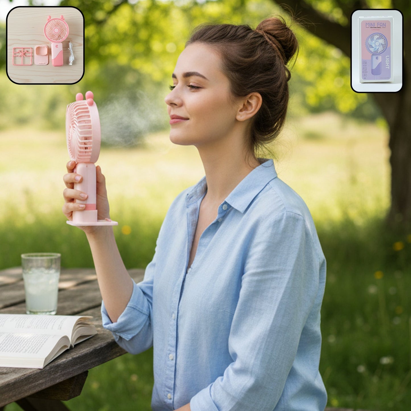 Portable USB Rechargeable Mini Fan with LED Light (1 Set)