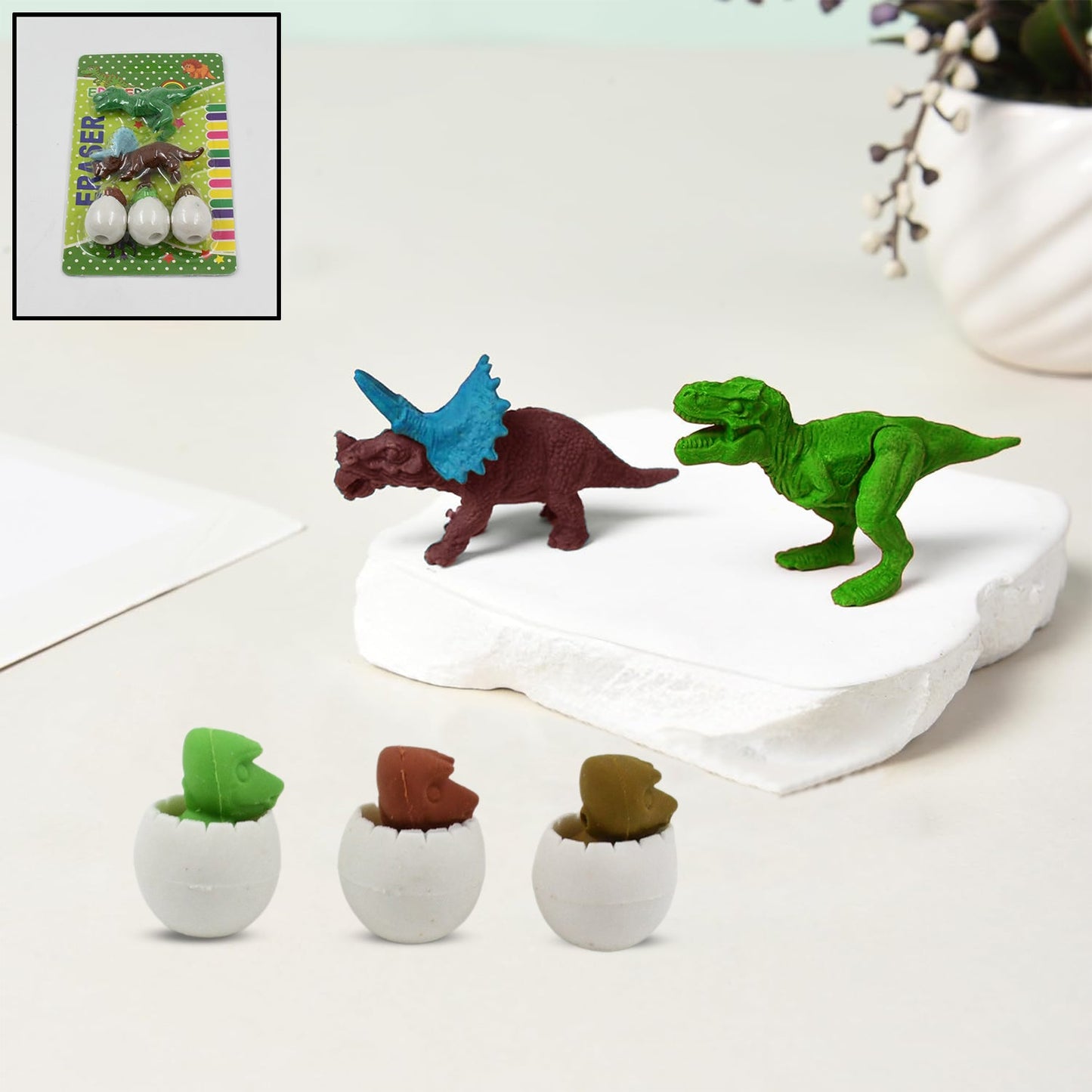 Dinosaur & Egg Shaped 3D Puzzle Erasers – Fun Mini Erasers for Kids (5 Pcs Set)