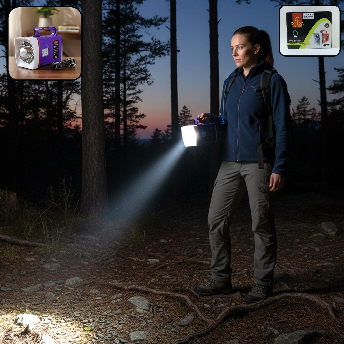 omega rechargeable led laser torch light with battery