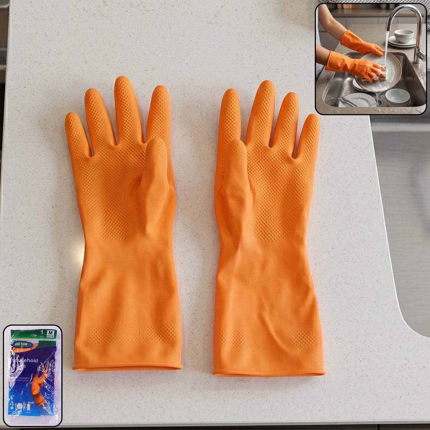 Medium orange victor cleaning gloves