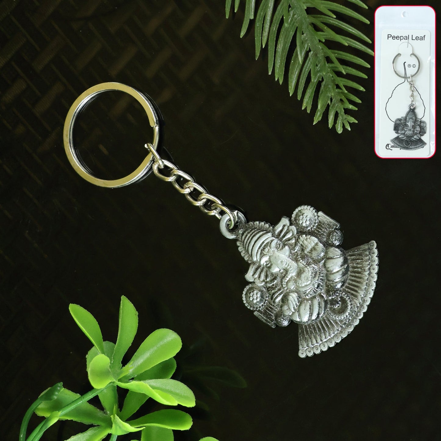 Lord Ganesha Sitting Design Silver Keychain (1 Pc)