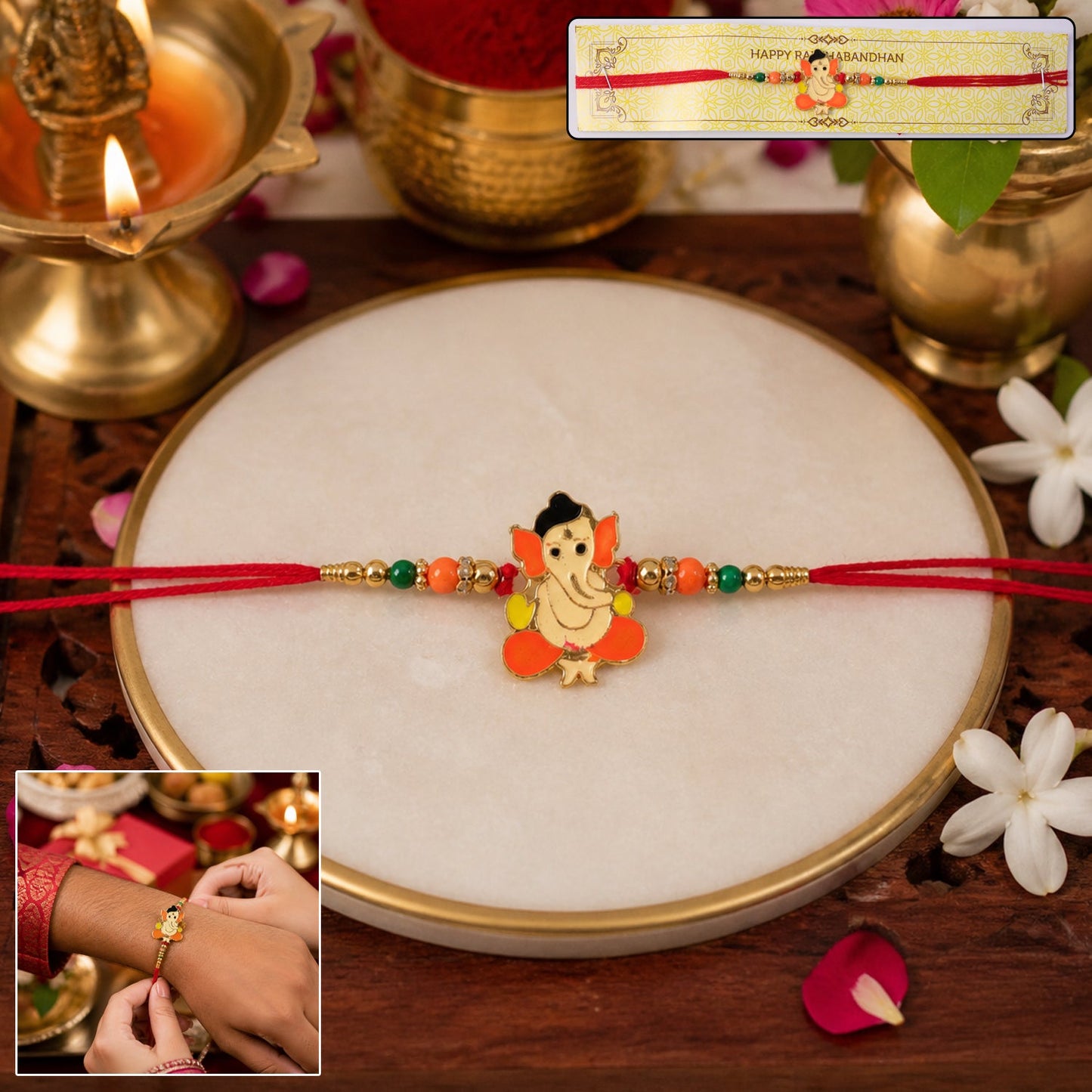 Traditional colorful beads Rakhi with thread design