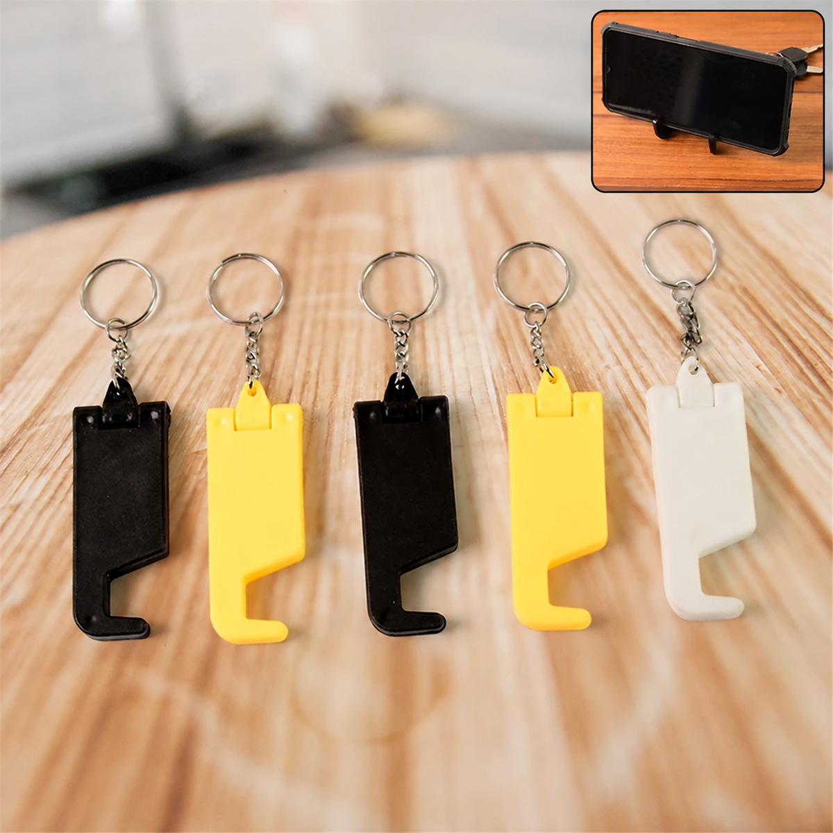 2 in 1 Plastic Keychain with Mobile Stand / Phone Holder (5 Pcs Set / Multicolor)