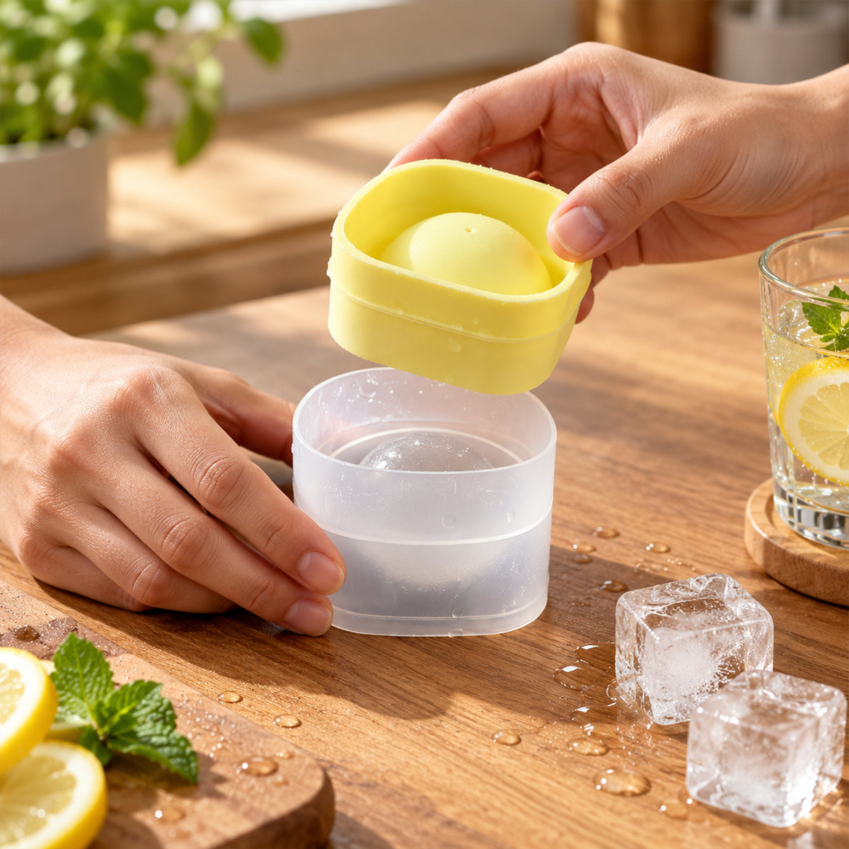 Silicone Ice Ball Mold with Removable Lid for Round Drink Ice Cubes (1 Pc)