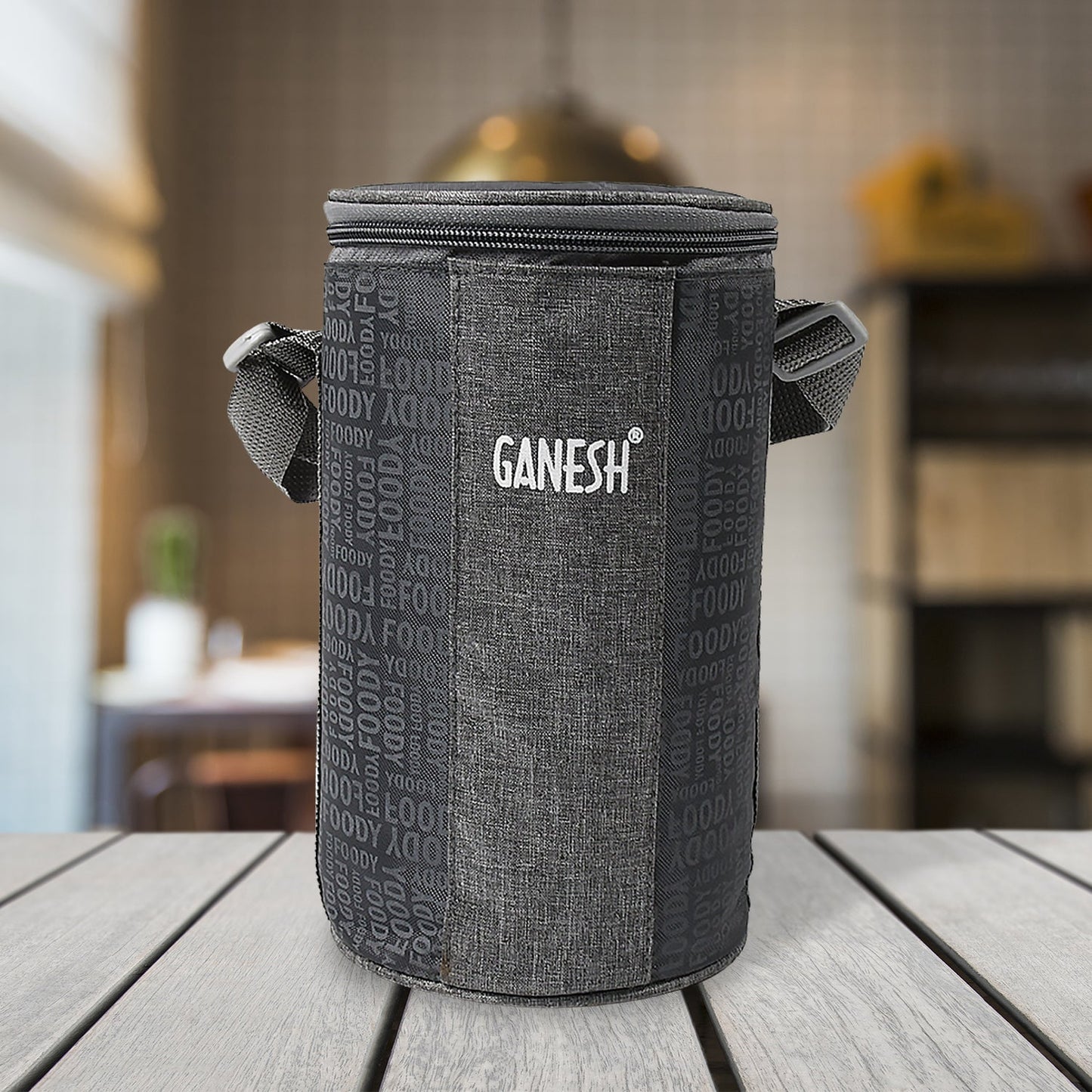 Ganesh 4In1 Tiffin Box-Lunch Box | 3 Stainless Steel Containers 300 Ml Approx & Plastic Salad Container 200 Ml Approx| Plastic lid Box | Round Zip Bag | Leak Proof | Microwave Safe for Office, College and School for Men, Women