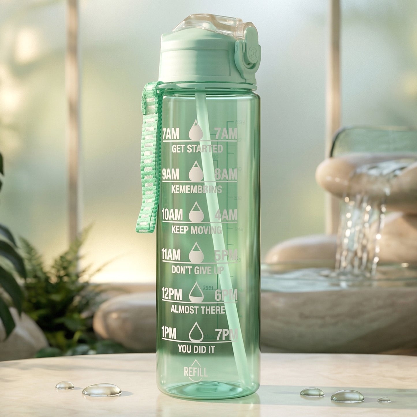 Motivational Water Bottle with Time Marker and Flip Top Lid (900 ML)