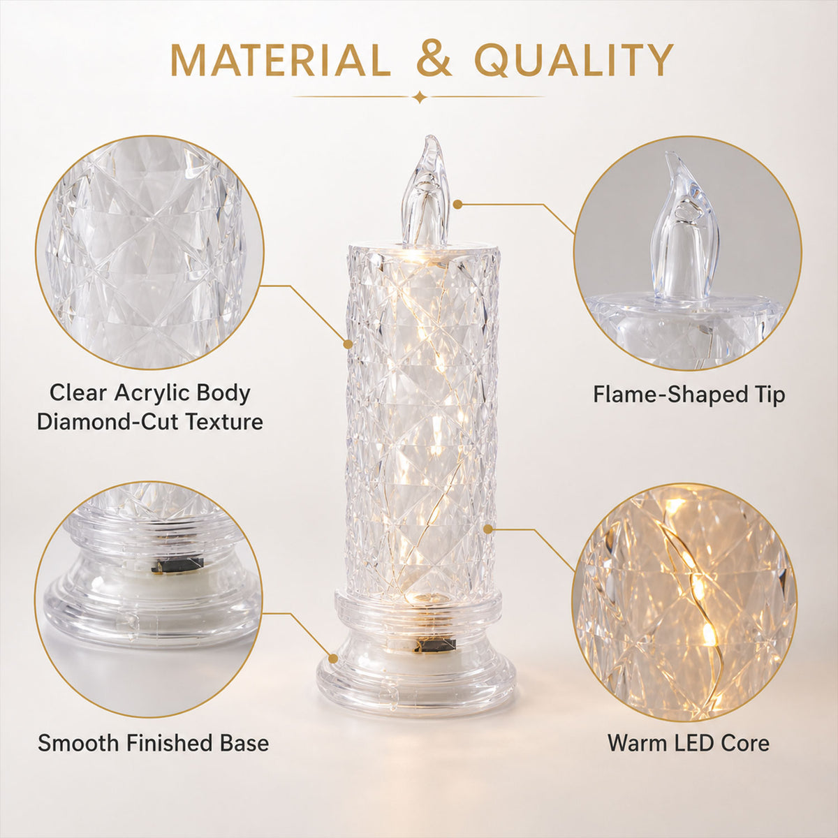 Decorative LED Crystal Candle Light (1 Pc)