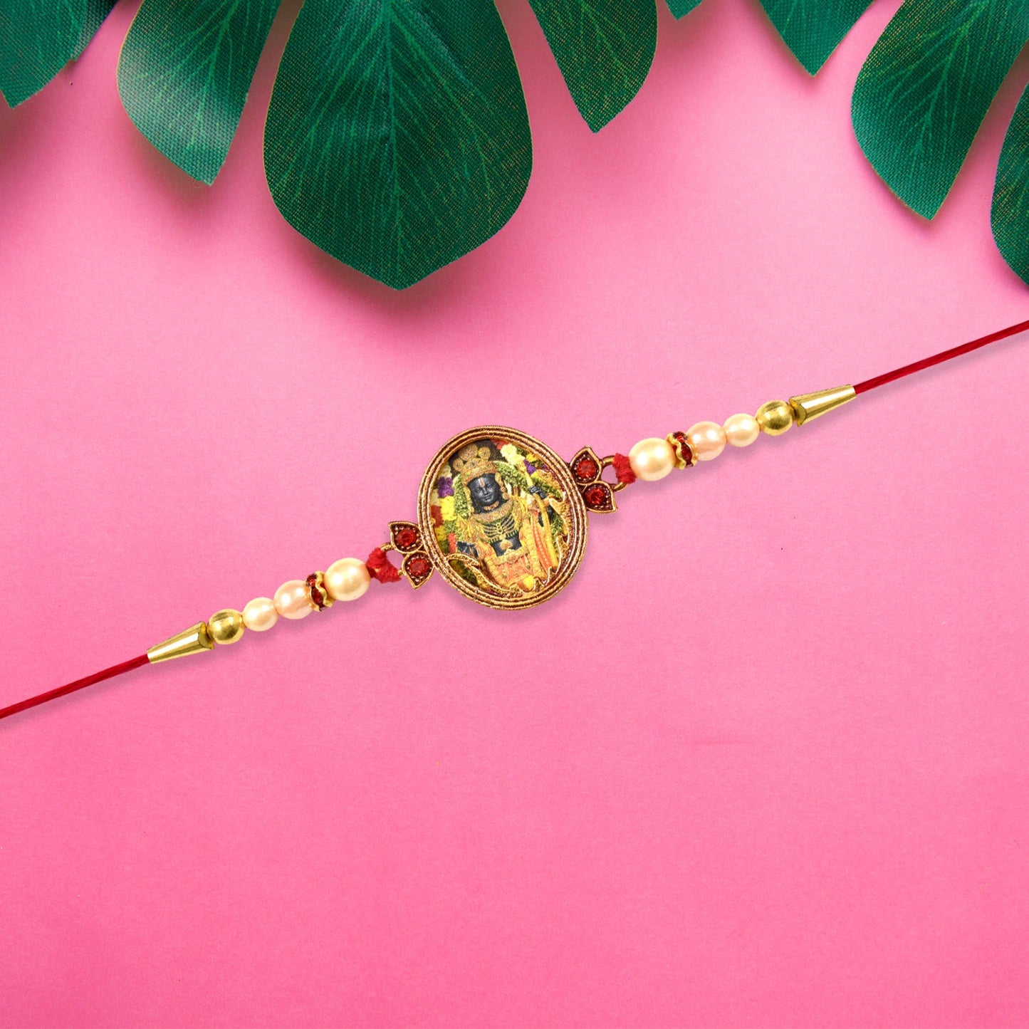 Close-up of Maharashtrian God Motif Rakhi with intricate divine design