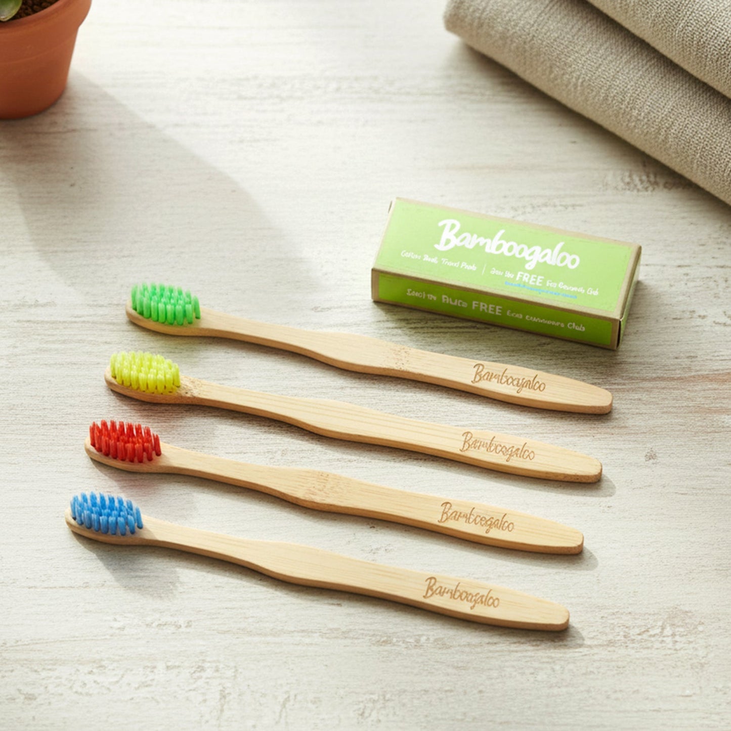 Bamboo Toothbrush Set for Adults (Pack of 4, With cotton Buds)