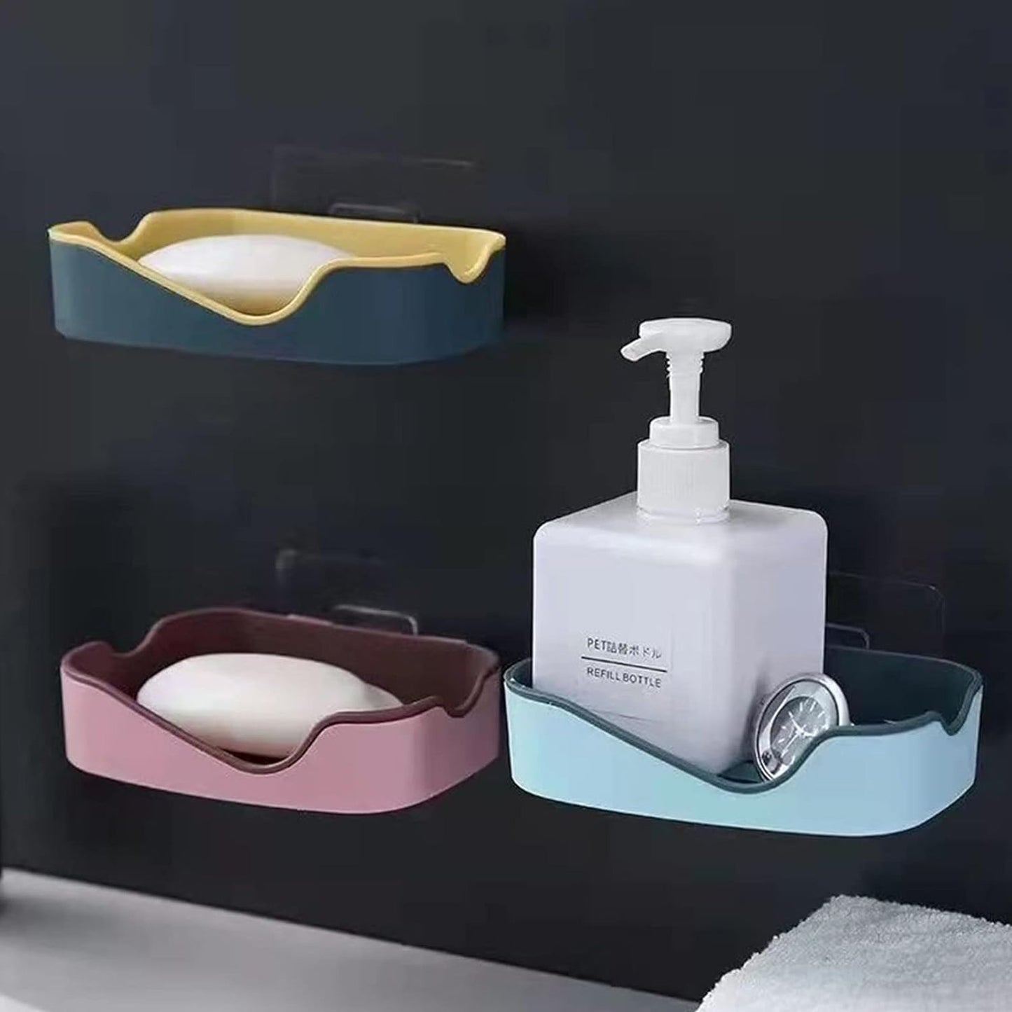 Plastic Soap Dish Holder for Bathroom Shower Wall Mounted Self Adhesive Soap Holder Saver Tray-Plastic Sponge Holder for Kitchen Storage Rack Soap Box, Bathroom ,Sabudani (1 Pc)
