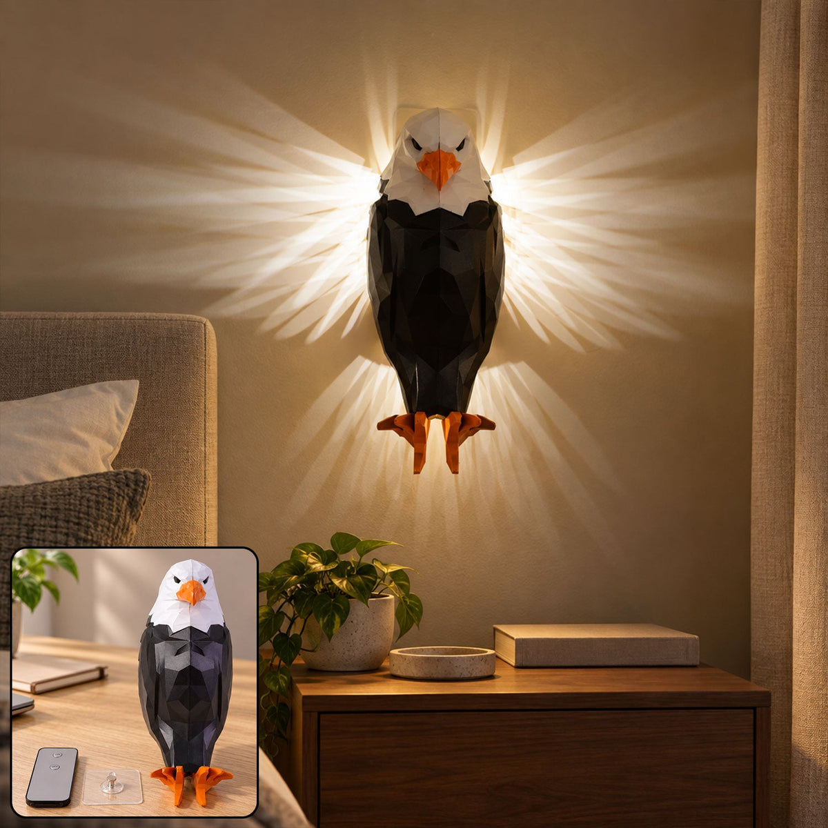 Eagle shaped LED ambient wall light remote