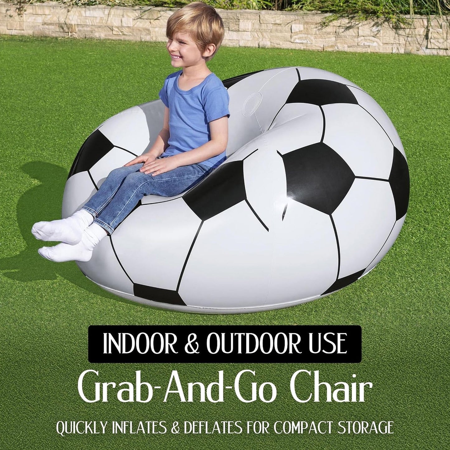 Side view of the inflatable soccer ball lounge chair for comfortable seating