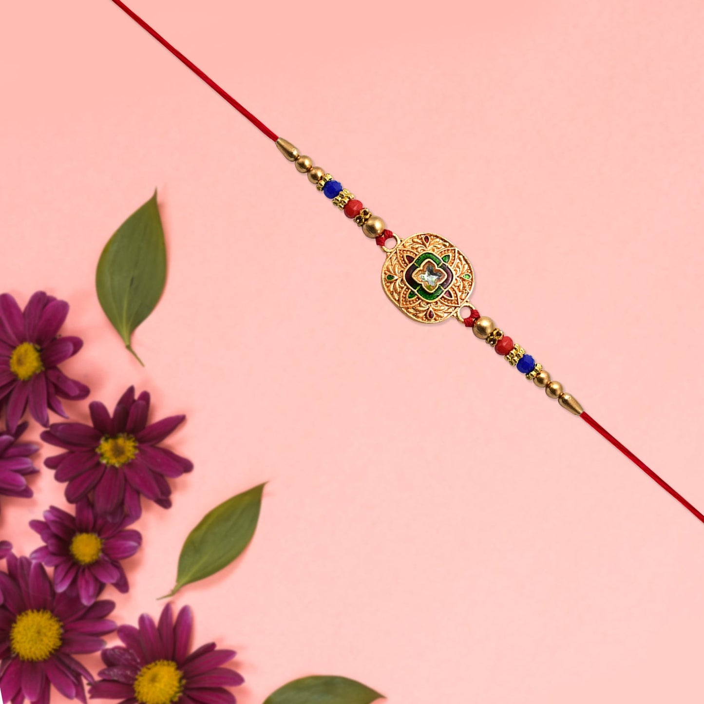 Elegant Kundan Rakhi showcasing unique design with colorful bead accents