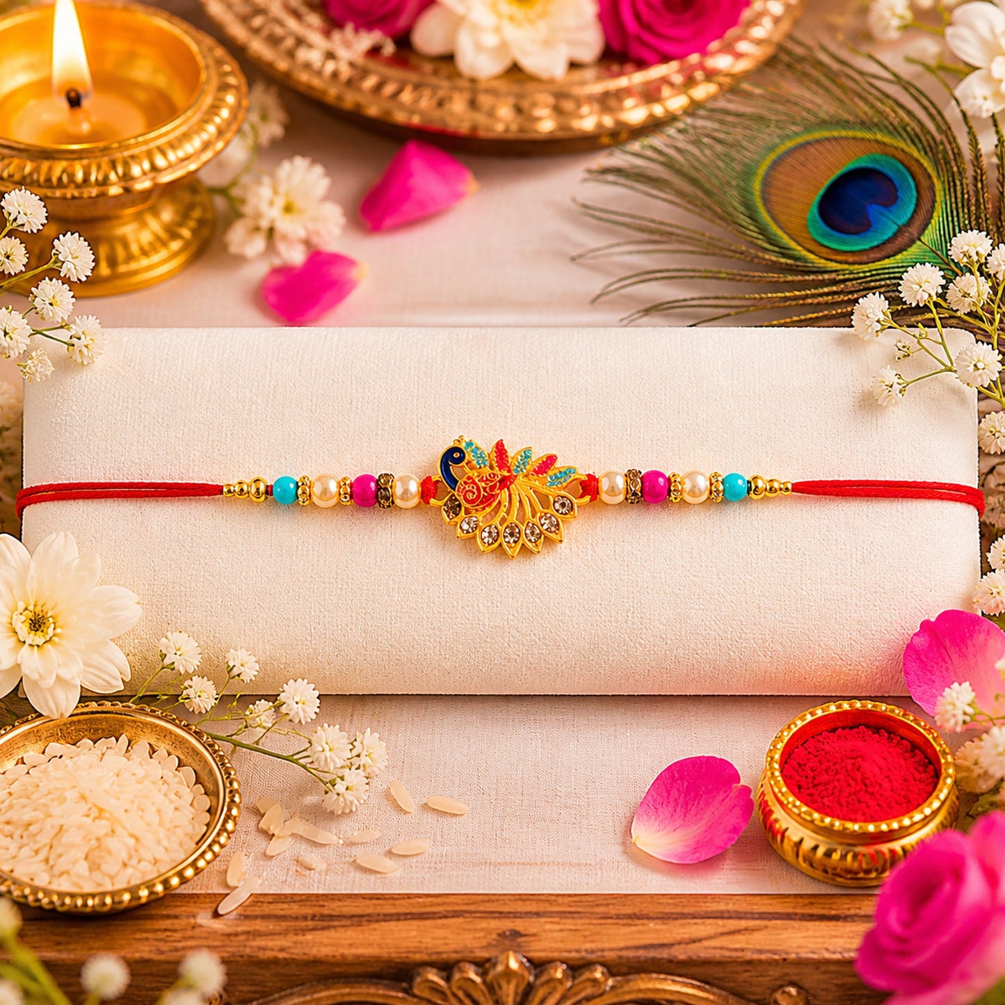 Traditional Rakhi thread with decorative centerpiece