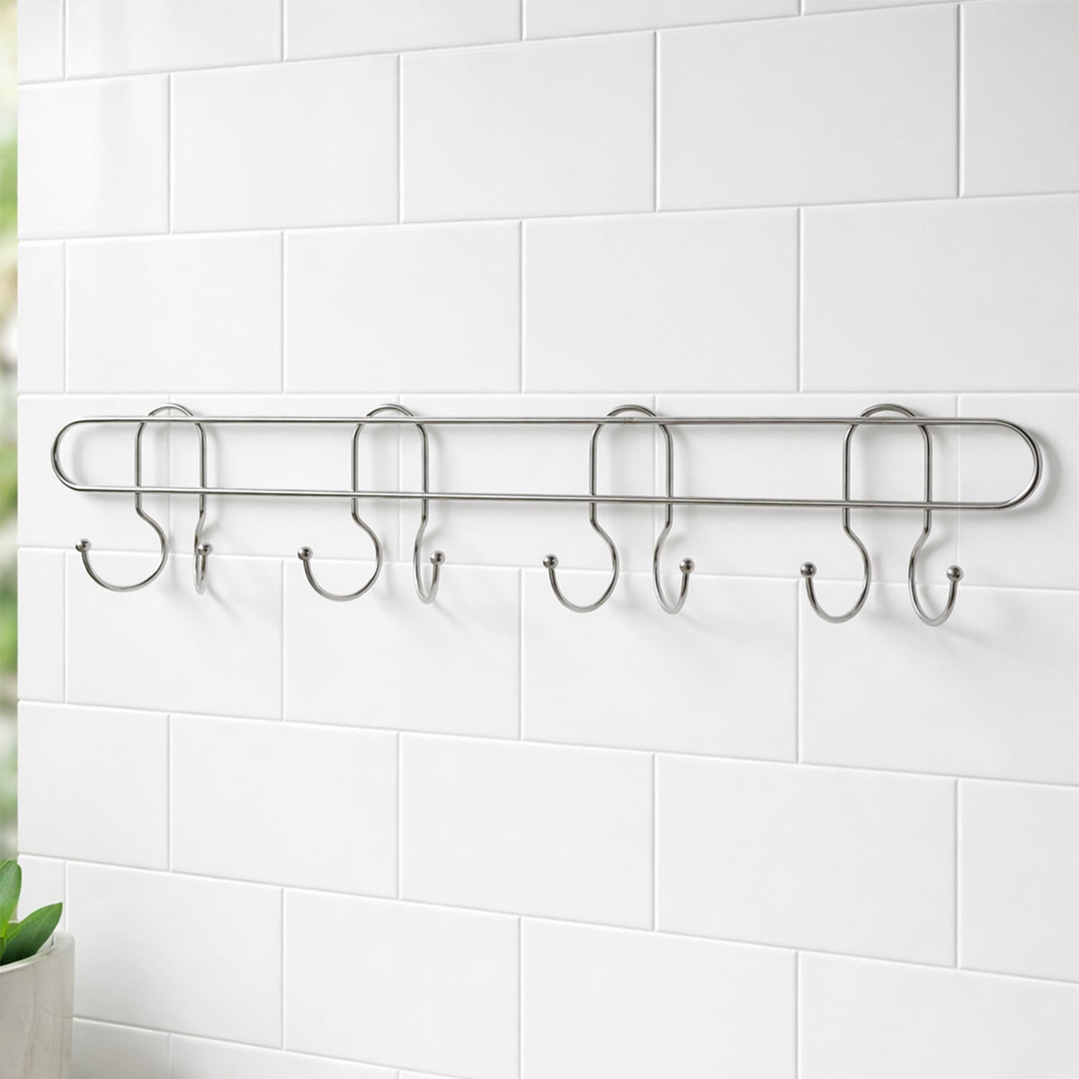 Long Stainless Steel Multi Hook Rack for Home Wall, Clothes and Bags (1 Pc)