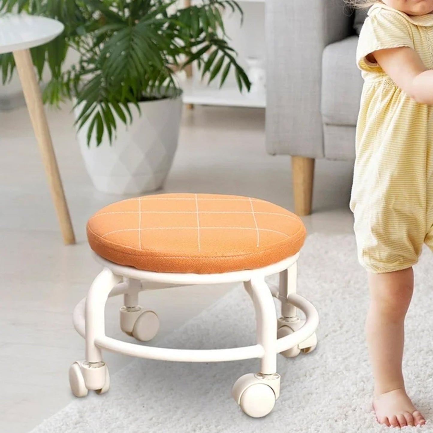 Roller Seat Stool Low Height Rolling Plastic Stool Multifunctional Small Household Movable Mini Stool Pulley Wheel Stool for Garage Home Library (1 Pc)