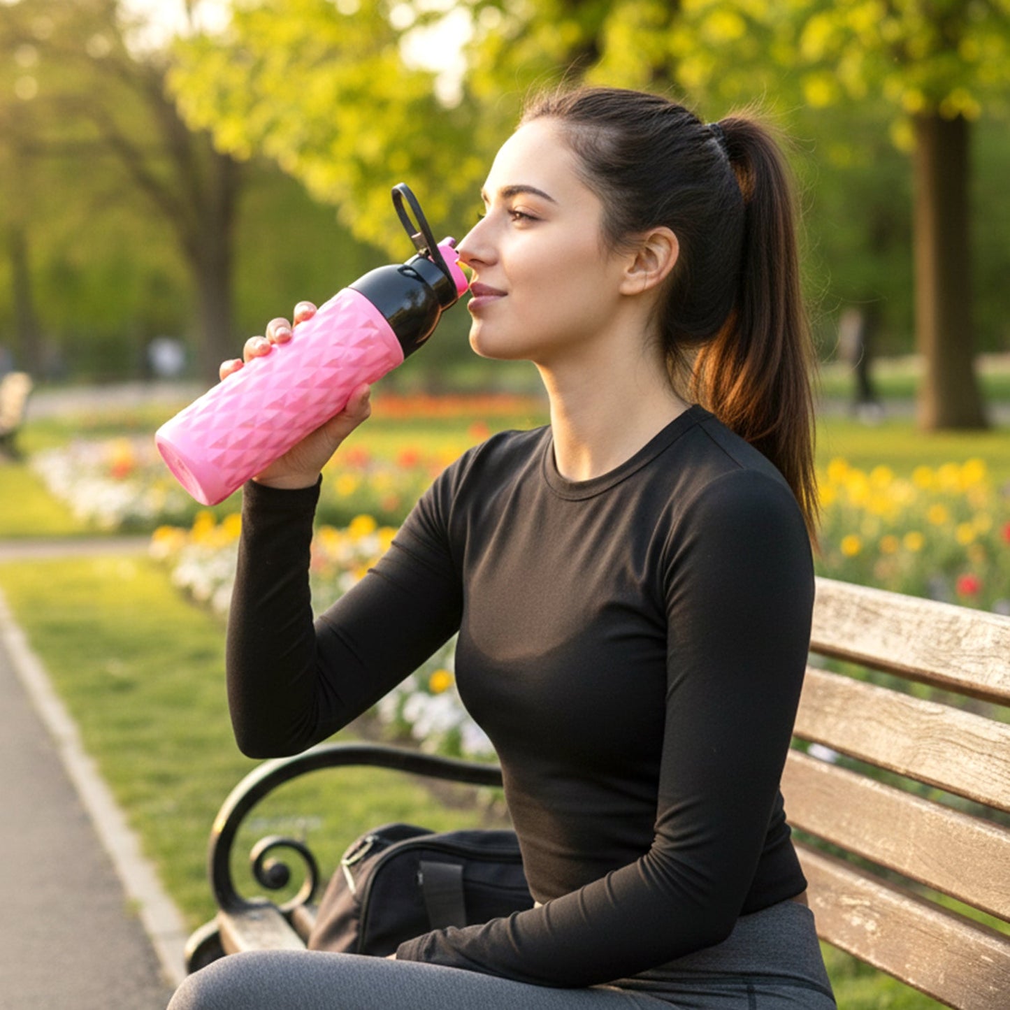 Plastic 1000 ML ApproxDiamond Pattern Leakproof Water Bottle (1 Pc)