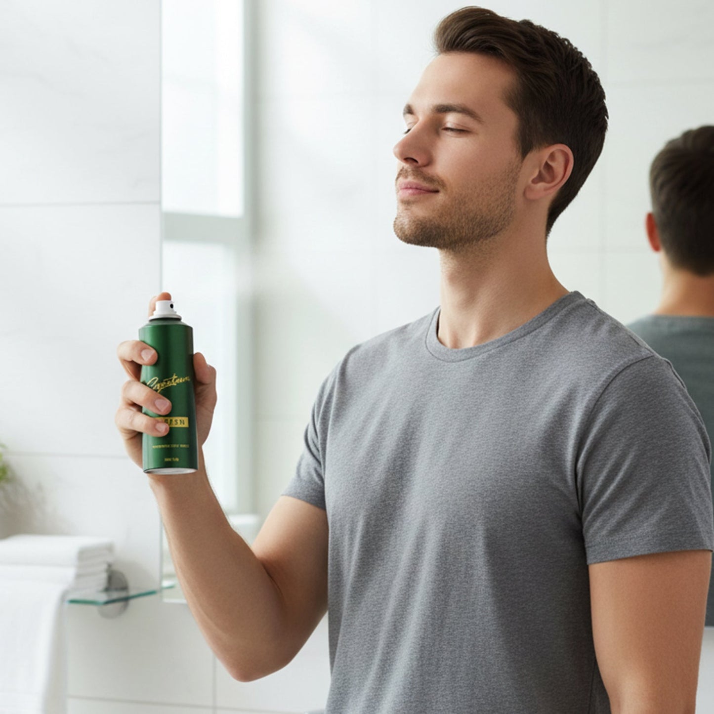 Signature premium green perfume deodorant bottle