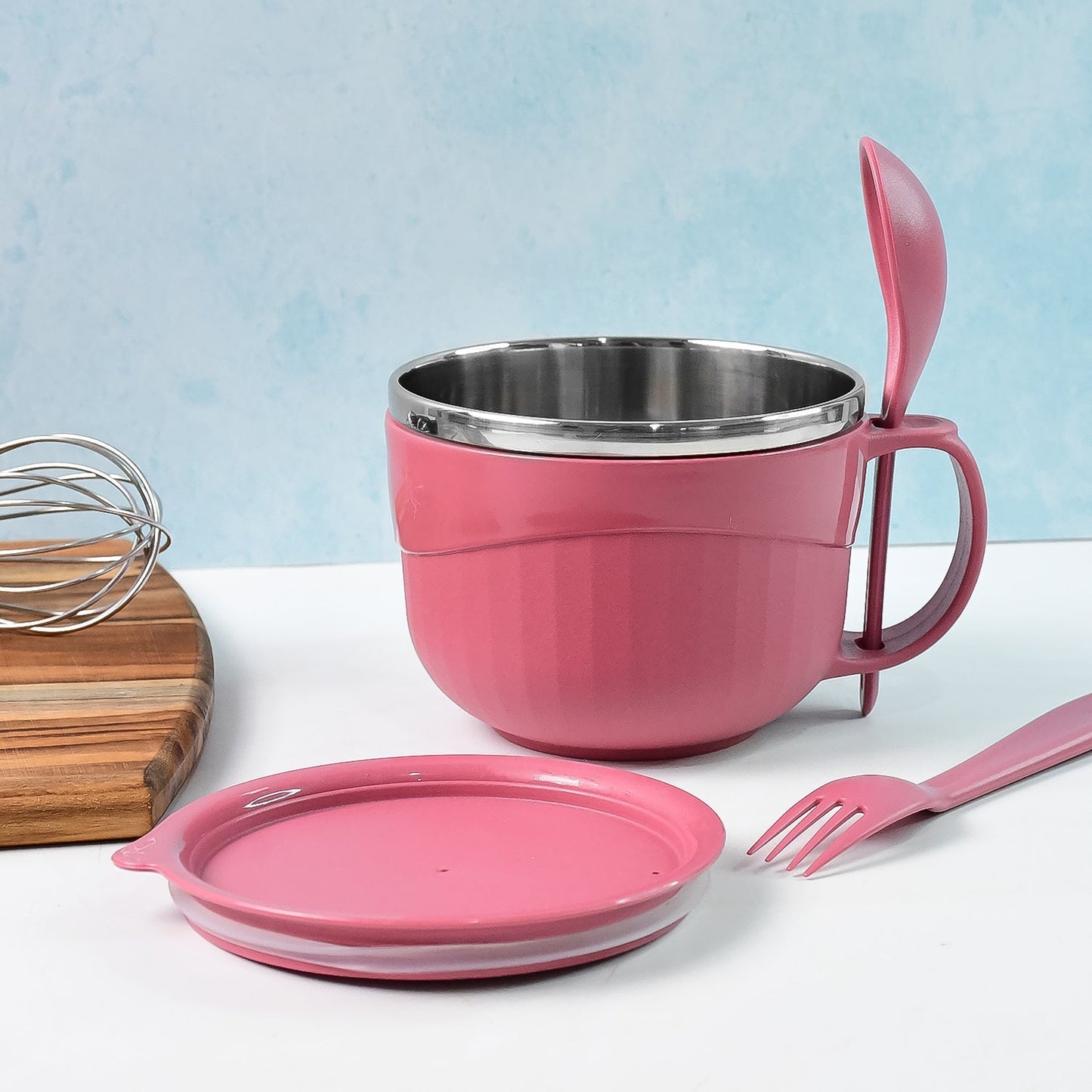 Apex Premium 700 ML Multipurpose Noodle Bowl with Handle, Lid and Fork