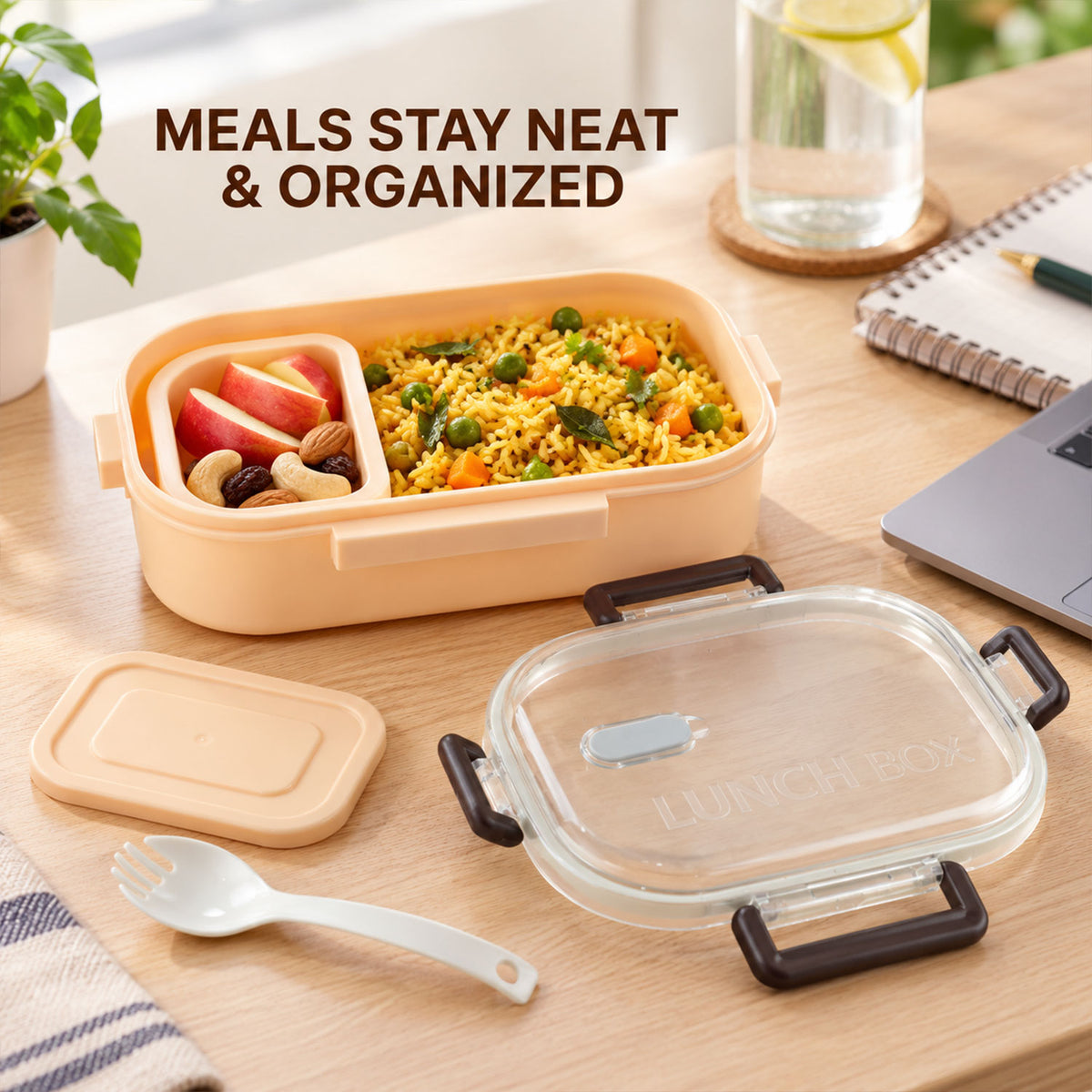 Leak-Proof Lunch Box – 2 Compartments with Spoon