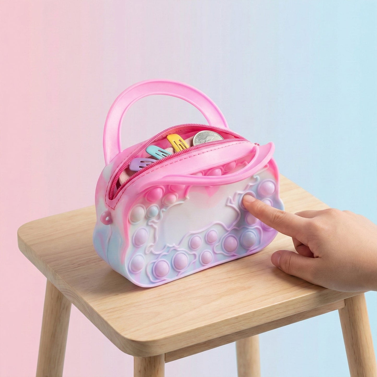 Silicone Pop It Coin Purse with Zipper and Handle (1 Pc)