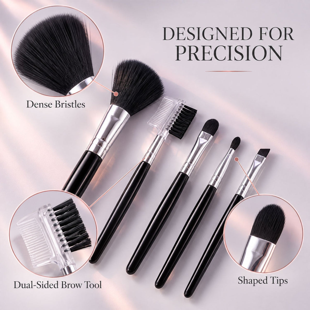 Mini Makeup Brush Set for Face Eye Brow and Lip Makeup with Compact Tools (5 Pc)