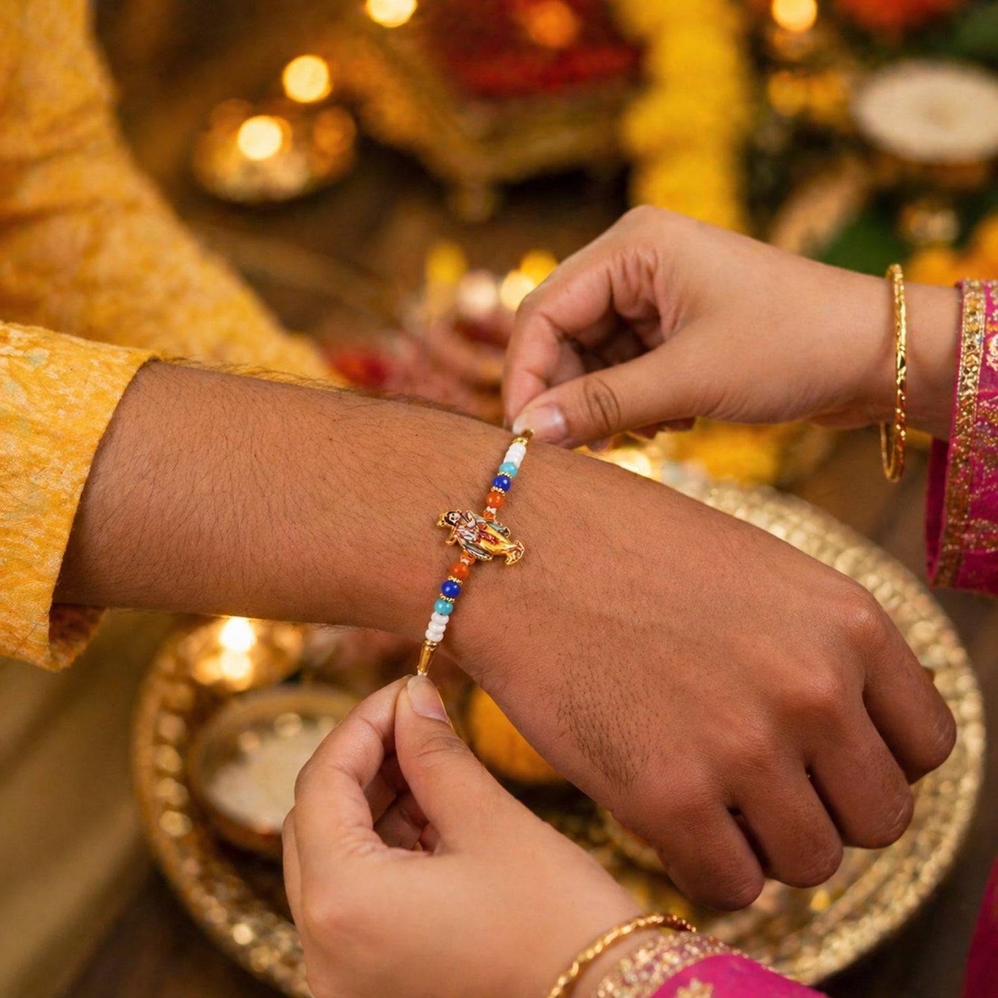Traditional Rakhi with Krishna idol for Raksha Bandhan