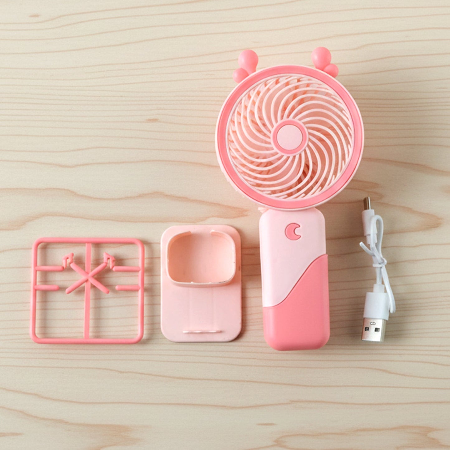 Portable USB Rechargeable Mini Fan with LED Light (1 Set)