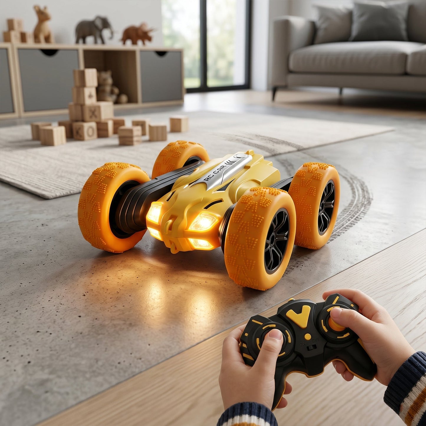 Double flip RC car with lights