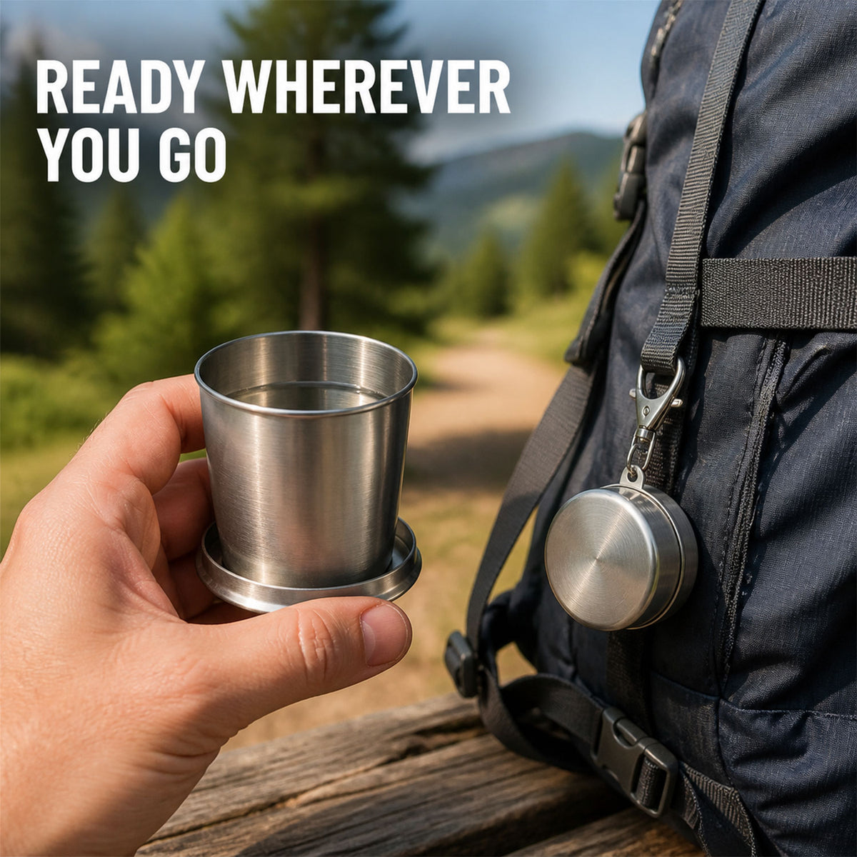 2 in 1 Camping Folding Cup with Keychain (1 Pc)