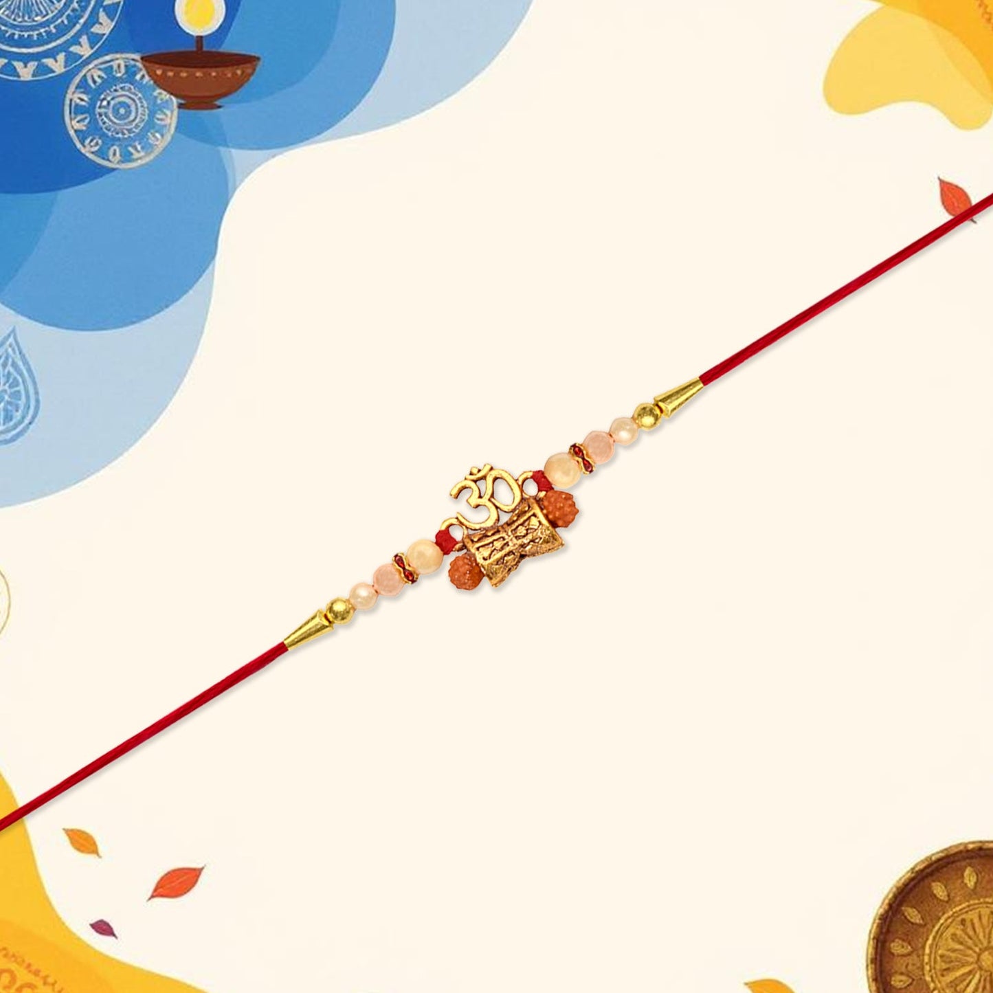 Golden Charm Rakhi displayed on a hand ready for Raksha Bandhan tying ceremony.