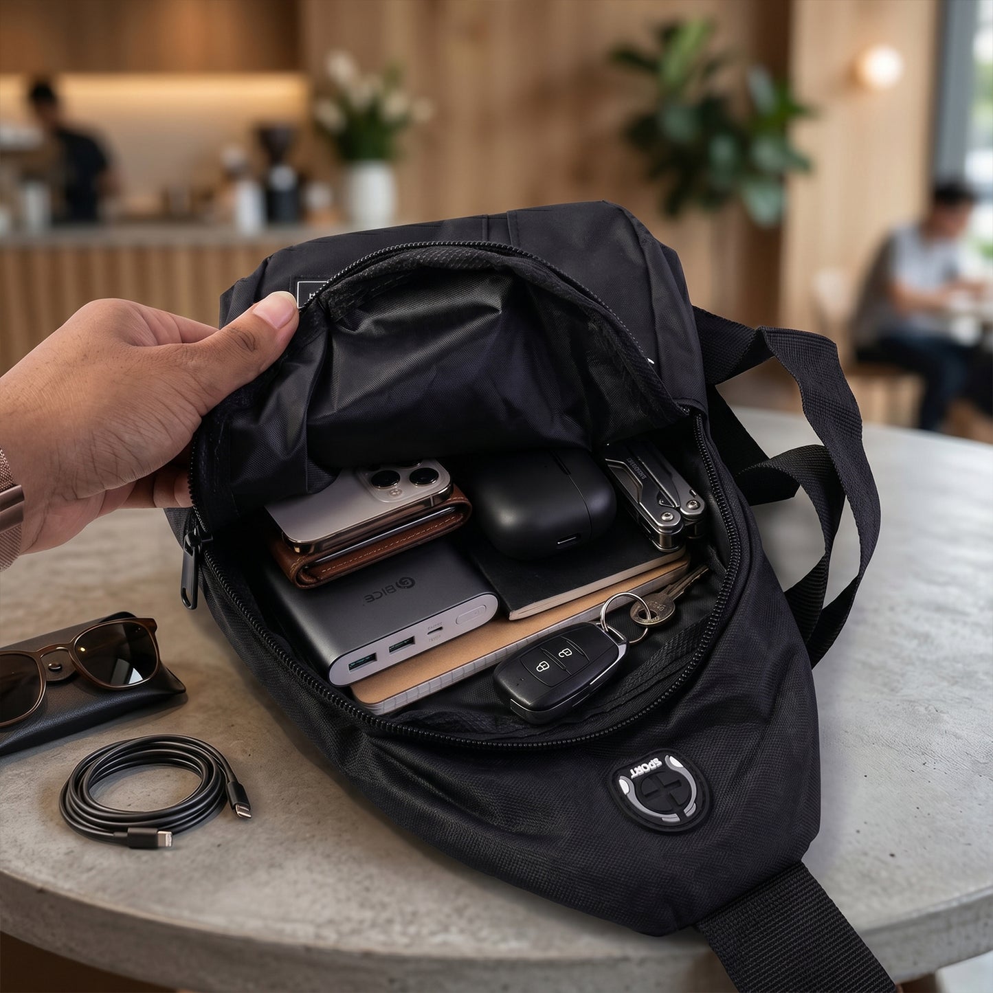 Waterproof Waist Bag, Shoulder Bags USB Charging Earphone Hook Sling Travel Bag (1 Pc / Mix Color)