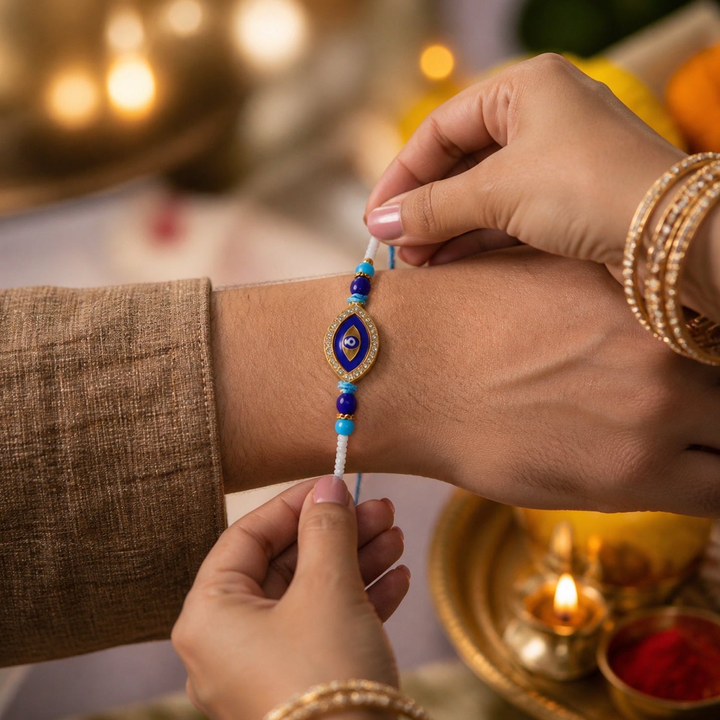 Stylish Rakhi with decorative beads and vibrant colors