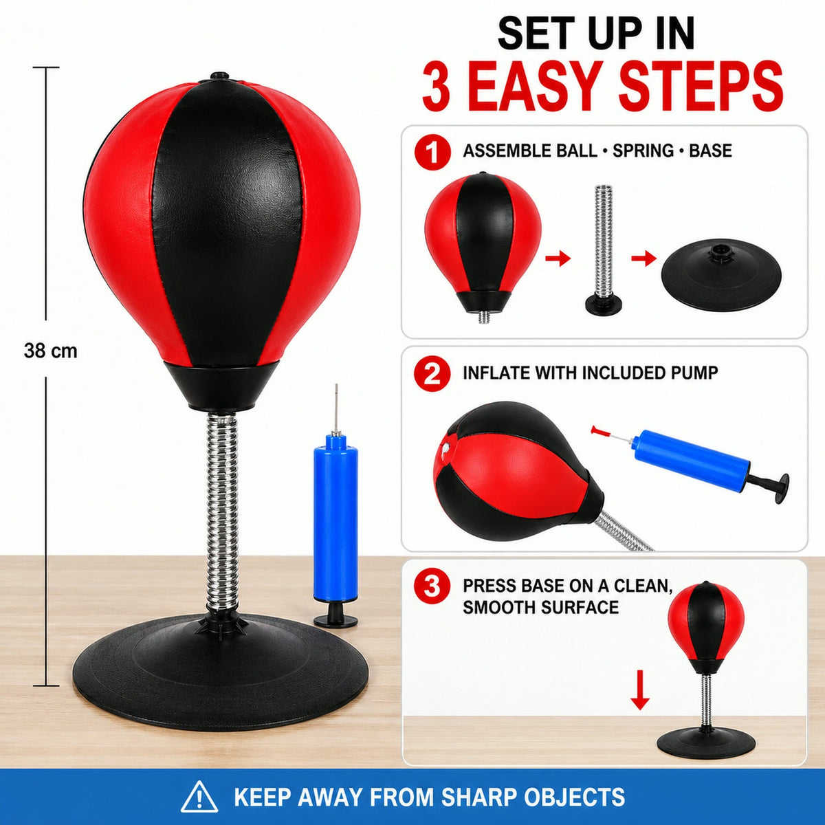 Inflatable Desktop Punching Bag Stress Relief & Reflex Training